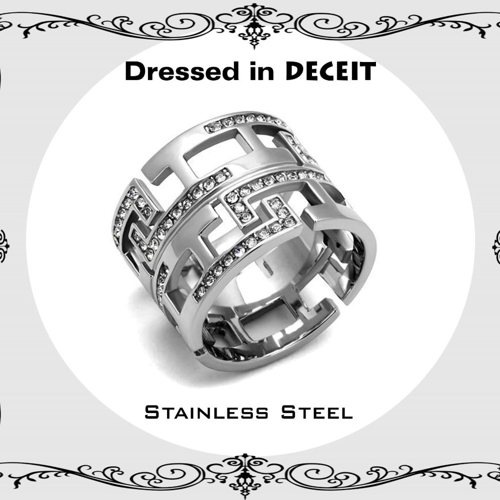 Statement Geometric  Wide Pave Austrian Crystals  Stainless Steel  Ring  Size 8